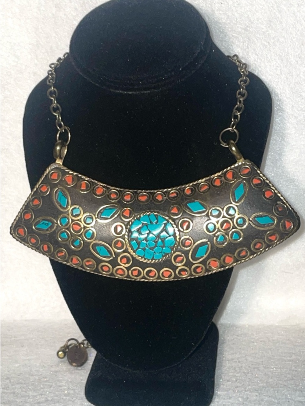 Tanjore Turquoise & Coral Color Statement Necklace